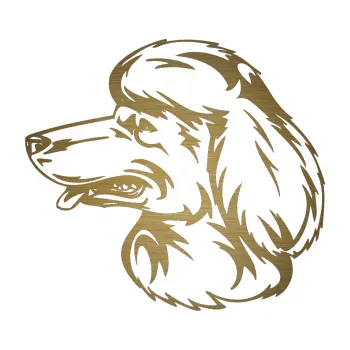 Polep vozidla SAMOLEPKA Pes 013 levá Pudl (64 - škrábaný kov zlatý) NA AUTO, NÁLEPKA, FÓLIE, POLEP, TUNING, VLASTNÍ TEXT, TISK, AUTOSAMOLEPKY.cz, POLEPY, OBRÁZEK, LOGO, SAMOLEPKY