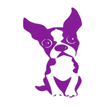 Polep vozidla SAMOLEPKA Pes 135 pravá bostonský teriér (14 - fialová) NA AUTO, NÁLEPKA, FÓLIE, POLEP, TUNING, VLASTNÍ TEXT, TISK, AUTOSAMOLEPKY.cz, POLEPY, OBRÁZEK, LOGO, SAMOLEPKY