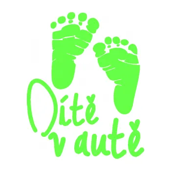 Samolepicí dekorace na vozidlo Dítě v autě 088 nožičky s nápisem (71 - Fluorescentní zelená) SAMOLEPKA NA AUTO, NÁLEPKA, FÓLIE, POLEP, TUNING, VLASTNÍ TEXT, TISK, AUTOSAMOLEPKY.cz, POLEPY, OBRÁZEK, LOGO, 3D STICKERS