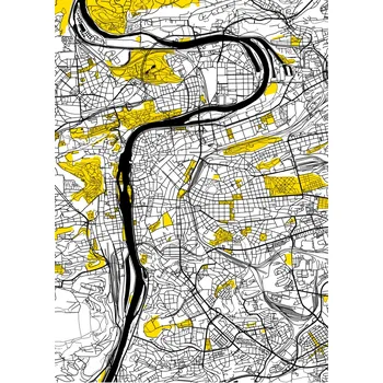 Samolepící dekorace FUGU Stylizovaná mapa Prahy Barva: černá - žlutá, Rozměr: 40 x 55 cm