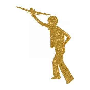 samolepka Děti silueta 003 levá kluk s modelem letadla (92 - Ultra Metalic zlatá) SAMOLEPKA NA AUTO, NÁLEPKA, FÓLIE, POLEP, TUNING, VLASTNÍ TEXT, TISK, AUTOSAMOLEPKY.cz, POLEPY, OBRÁZEK, LOGO, 3D STICKERS