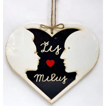 Obraz Dřevěné srdíčko dvojité 20cm - Žij, Miluj - bílé