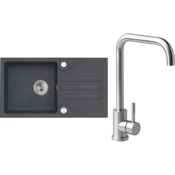 Set Alveus (dřez Galapagos 30 Black 91 + baterie Angle Kartáčovaná ocel) SETA20099