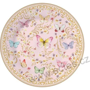 Talíř Easy Life MAJESTIC BUTTERFLIES růžový porcelánový dezertní talíř motýlci a květy