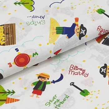 Bavlněné plátno bílé, piráti, š.140