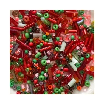 Dětské navlékací korálky Rokajl 14/0 - 9/0 červeno-zeleno-oranžový mix, tyčinky 4-6mm