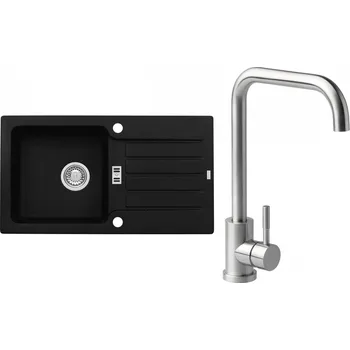 Granitový dřez Set Alveus (dřez Niagara 30 Black 91 + baterie Angle Kartáčovaná ocel) SETA20082