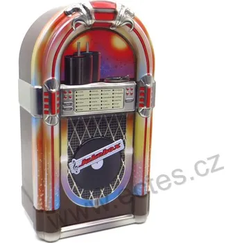 Dóza na potraviny JUKEBOX maxi retro plechová dóza hrací hudební skříň s vinylovými deskami