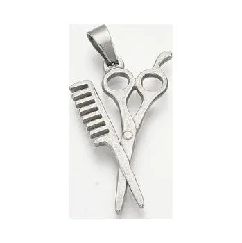 Přívěsek Přívěsek kadeřnické nůžky a hřeben 34x19mm chirurgická ocel