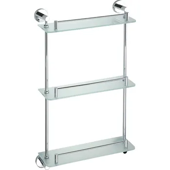 Drátěná police Sapho X-ROUND E skleněná polička trojitá s hrazdou 380x675x130mm, chrom