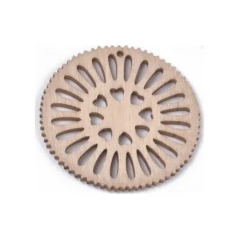 Dětské navlékací korálky Dřevěný výřez srdce v ozubeném kruhu 50x50mm