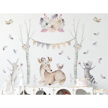 Samolepící dekorace DEKORACJAN Nálepka na zeď - Srneček mezi břízkami Velikost: L