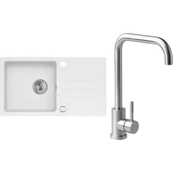 Set Alveus (dřez Galapagos 30 White 11 + baterie Angle Kartáčovaná ocel) SETA20097