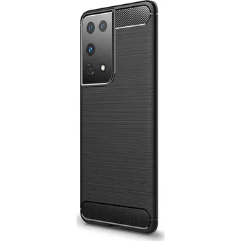 Pouzdro na mobilní telefon Ochranný silikonový obal karbon pro Samsung Galaxy S21 Ultra 5G G998B - černý