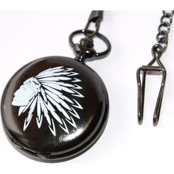 Hodinky MR Otevírací Kapesní Hodinky na řetězu za pásek, černý - Indián, Silueta, Moudrost předků, Oslava přírody 3122