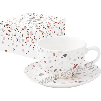 Easy Life TERRAZZO porcelánový čajový šálek s podšálkem imitace kamínků 250ml