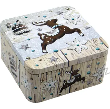 Dóza na potraviny JINGLE BELL plechová dóza 3433 perníkový sob a zvoneček s vločkami a puntíky