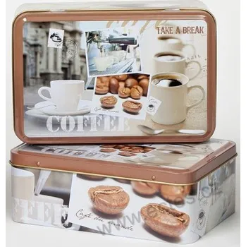 Dóza na potraviny COFFEE plechová dóza na sušenky 7311 fotky hrnků kávy a kávových zrn