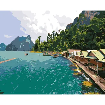 Malování podle čísel s rámem "Chaty u vody" 50x40cm