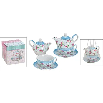 G. Wurm, Německo GW - Porcelánová čajová souprava pro jednoho ROSES "Vintage" v dárkové krabičce - (konvička 400 ml, šálek 200 ml)