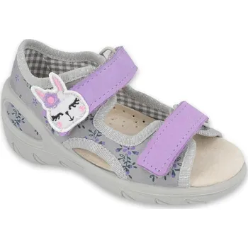 Dívčí sandály Sandálky Befado Sunny 065P150 065X150 šedofialkové se zajíčkem s koženou stélkou velikost: 24