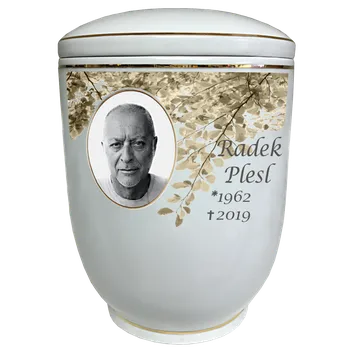 Smuteční dekorace Pohřební urna Diamant | fotografie | listí 2 26.5 cm