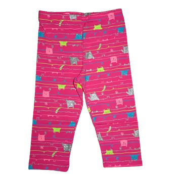 Dívčí 3/4 růžové bavlněné legínky s třpytivými kočičkami. 116