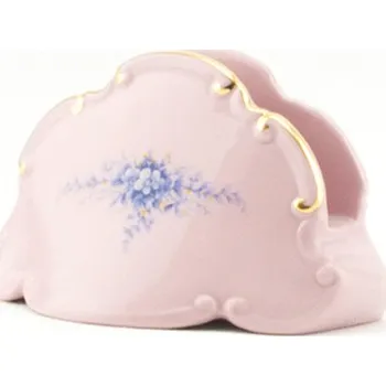 Stojánek na ubrousky, růžový porcelán, modré květiny, Leander