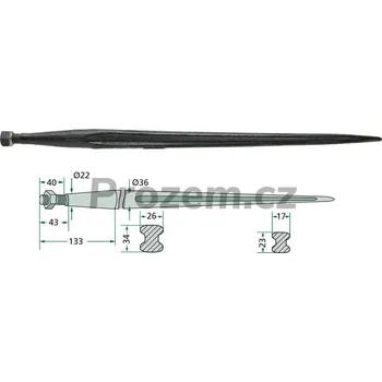 Hrot na vidle s kuželovou maticí 810 mm, M22x1,5mm, hrot na hnuj