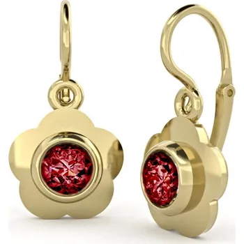 Náušnice Dětské náušnice ze žlutého zlata - kytičky s červeným zirkonem