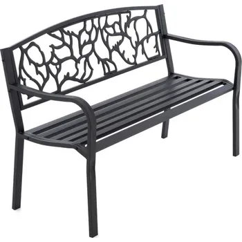 Zahradní lavice Zahradní lavička kovová pro 3 osoby, černá, zdobené opěradlo, 127 cm