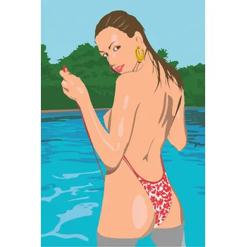 Malování podle čísel - Lady v bazéně Velikost: 40x60cm, Rámování: Pouze srolované plátno