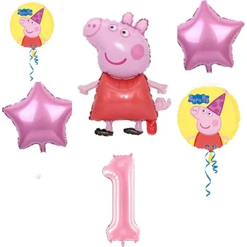 Balónek Balónkový set Prasátko Peppa, 1.narozeniny, 6 ks