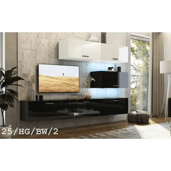 Obývací stěna Ral Obývací stěna VENUS 8, 249 cm - Černo/bílý lesk