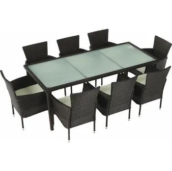 Zahradní nábytek Zahradní 9-dílný set MENIBOR umělý ratan hnědý, látka béžová