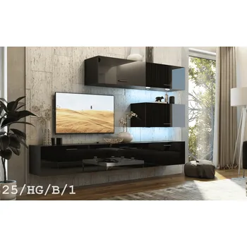 Obývací stěna Ral Obývací stěna VENUS 7, 249 cm - Černý lesk