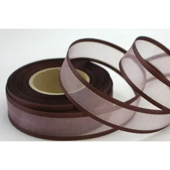 Stuha Šifonová stuha lemovaná - 25 mm - hnědá -1m