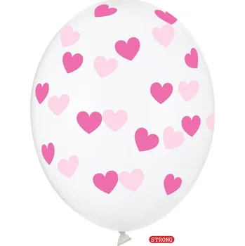 Balónek Balónek křišťálově čistý s růžovými srdíčky 30 cm, strong