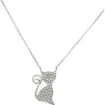 Náhrdelník Stříbrný náhrdelník kočka s čirými zirkony STNAH079F