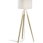 Bílá bavlněná stojací lampa Kave Home Iguazu 157 cm s borovicovou podstavou