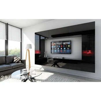 Obývací stěna Ral Obývací stěna ŠANGHAJ 2, 249 cm - Černý lesk