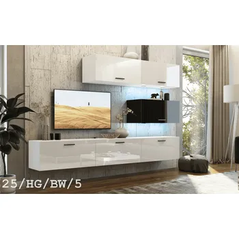 Obývací stěna Ral Obývací stěna VENUS 6, 249 cm - Bílo/černý lesk