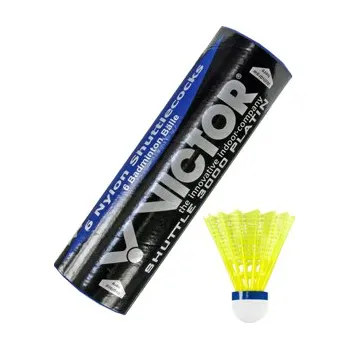 Badmintonový košíček Badmintonové míče Victor Nylon Shuttle 3000 Platin - Yellow (6 Pack) červený proužek (do 14°C)