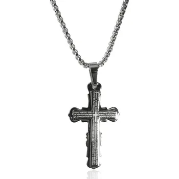 Náhrdelník Náhrdelník křížek s nápisy silver z chirurgické oceli S221150