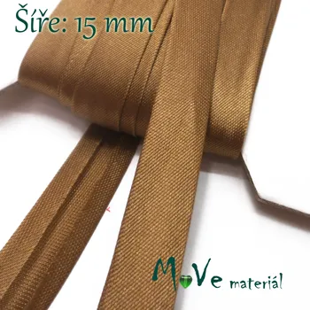 Šikmý proužek saténový š.15mm zažehlený oříškový