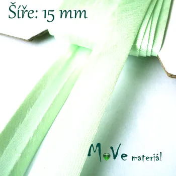 Šikmý proužek saténový š.15mm zažehlený zelenkavý