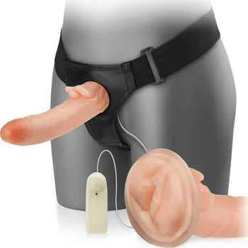 Připínací penis REALISTICKÁ DUTÁ PROTÉZA S VIBRACÍ A ŠŤAVNATÁ LASTURKA – LBB 010058