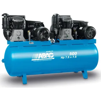 Kompresor ABAC kompresory Tandemový kompresor B70-2x5,5-500FT příkon 11 kW, sací výkon 2 046 l/min, tlak 11 bar, vzdušník 500 l, napětí 400/50 V/Hz