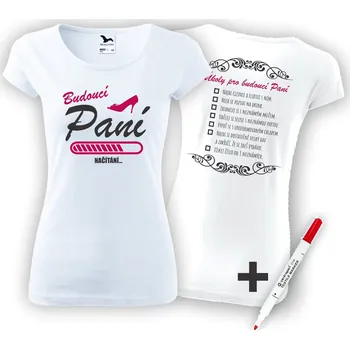 Pánské tričko Dámské tričko - Budoucí Nevěsta + Úkoly pro nevěstu + fixka na odškrtávání úkolů, Barva látky bílá, Střih Dámske tričko, Velikost L