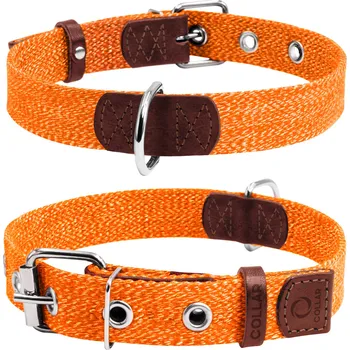 Vodítko pro psa Oranžový bavlněný obojek nastavitelný 51-63 cm (Pevný bavlněný obojek s nastavitelnou délkou 51-63 cm. Šířka obojku je 35 mm a obojek má kovovou přezku.)